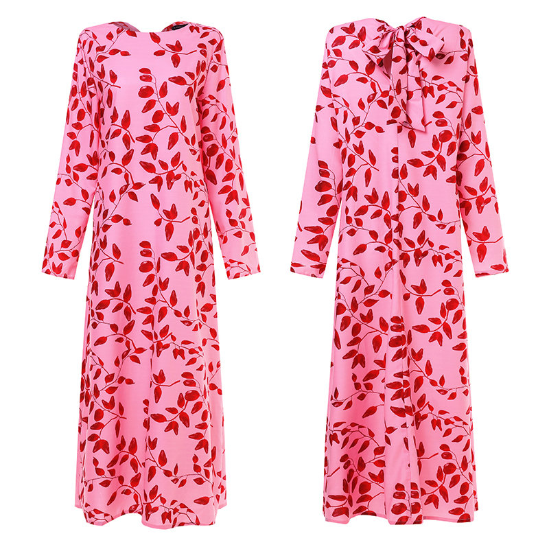 Vintage Floral Print Back Lace-up Maxi Dress