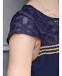 女士海军蓝拼接迷你连衣裙 - 短袖