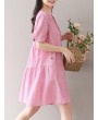 女士复古条纹棉质衬衫裙 - 夏季款