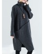 女士灰色棉质高领休闲连衣裙