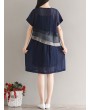 女士复古拼接棉质连衣裙 - 明黄色与藏青色