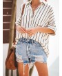 波西米亚风条纹前扣短袖上衣