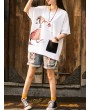 女士纯棉卡通印花T恤(拼布细节设计)