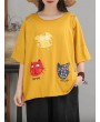 猫咪刺绣半袖纯棉T恤