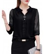 女士雪纺V领长袖衬衫(S–5XL)