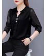 女士雪纺V领长袖衬衫(S–5XL)