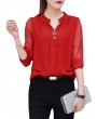 女士雪纺V领长袖衬衫(S–5XL)