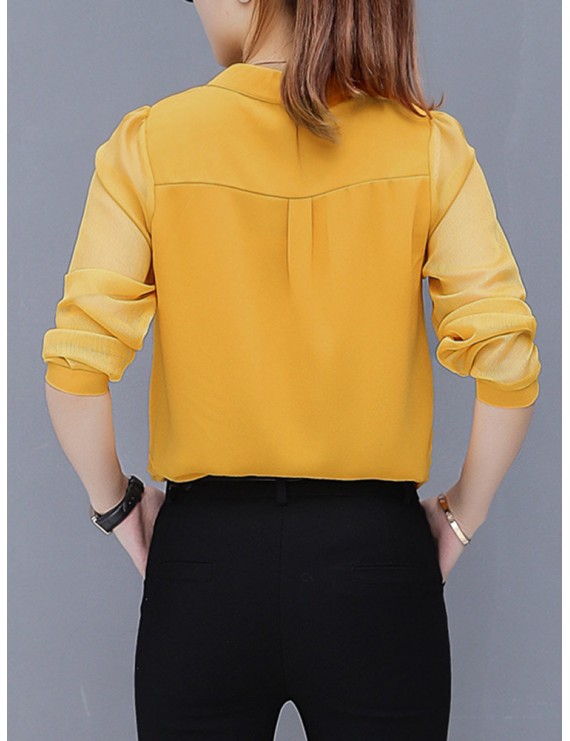 女士雪纺V领长袖衬衫(S–5XL)
