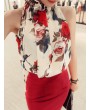 花卉印花雪纺挂脖T恤——无袖夏季上衣