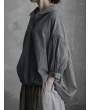 加大码V领格子长袖衬衫