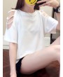 露肩纯棉T恤——纯色夏季休闲款