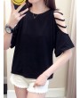 露肩纯棉T恤——纯色夏季休闲款