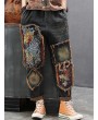 女士花卉刺绣拼接牛仔裤 – 蓝色