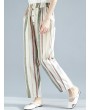绿色条纹棉质哈伦裤——松紧腰头设计，带口袋
