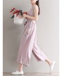 女士复古无袖阔腿连体裤——粉绿色