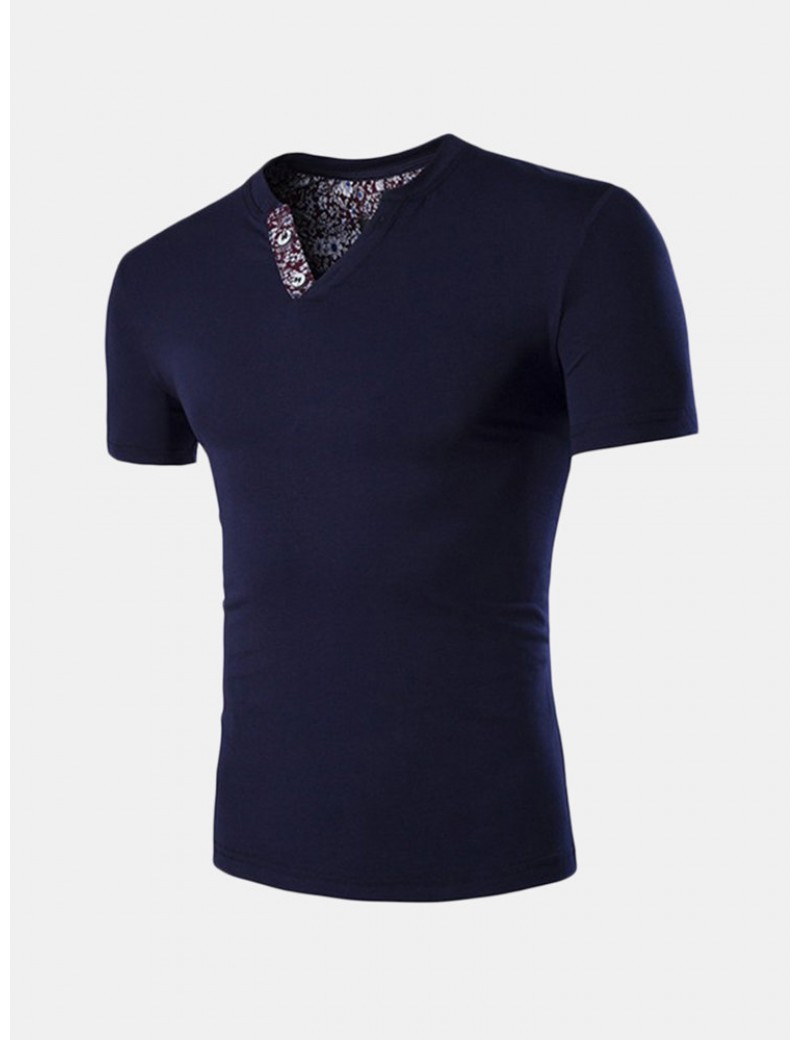 加大码男士V领棉涤混纺T恤(M–5XL)