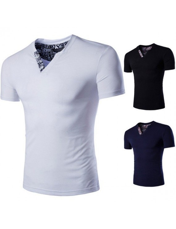 加大码男士V领棉涤混纺T恤(M–5XL)