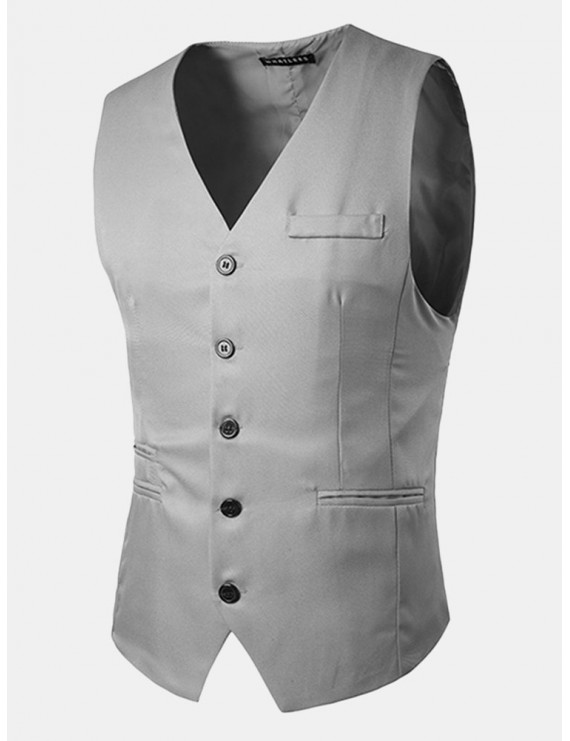 男士修身无袖西装背心 - 棉涤纶混纺