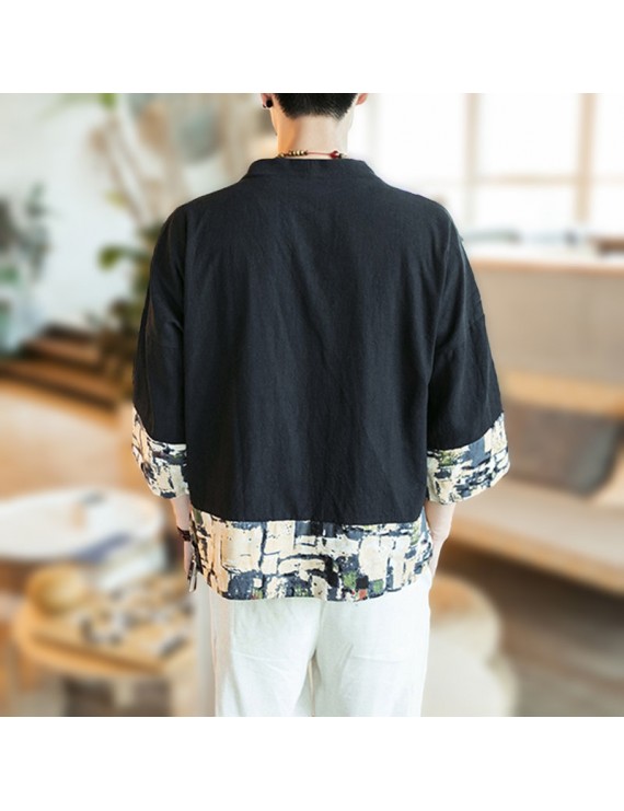 男士棉麻V领宽松夏季外套