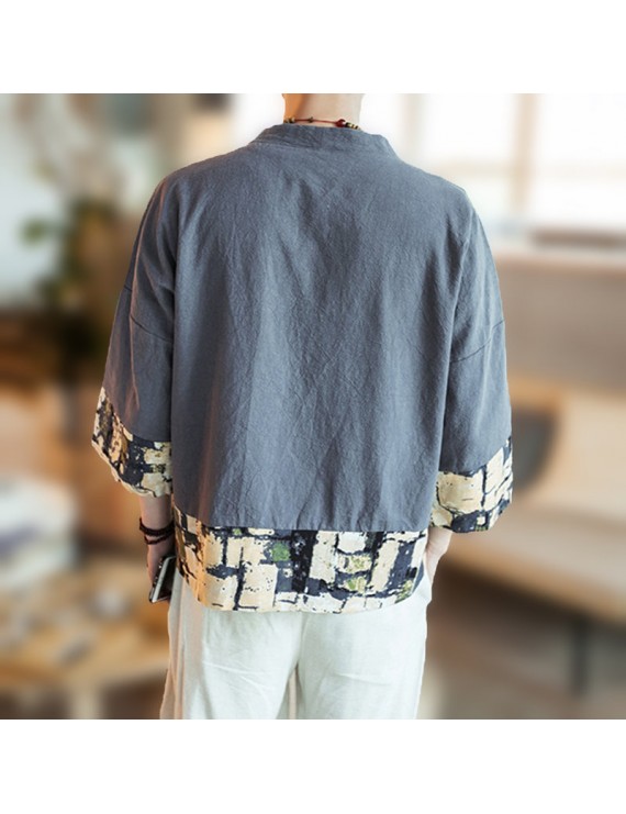 男士棉麻V领宽松夏季外套