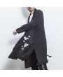 男士黑色亚麻开襟夹克（鹤纹刺绣）