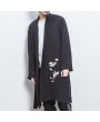 男士黑色亚麻开襟夹克（鹤纹刺绣）