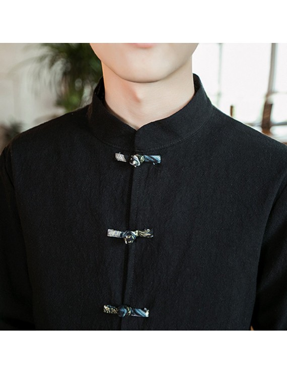 男士花卉印花亚麻混纺双排扣夹克