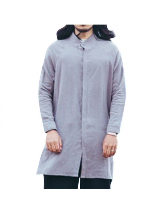 男士亚麻休闲夹克 - 黑色与灰色