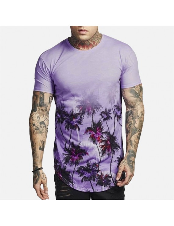 男士花卉印花棉涤混纺T恤——蓝色/紫色