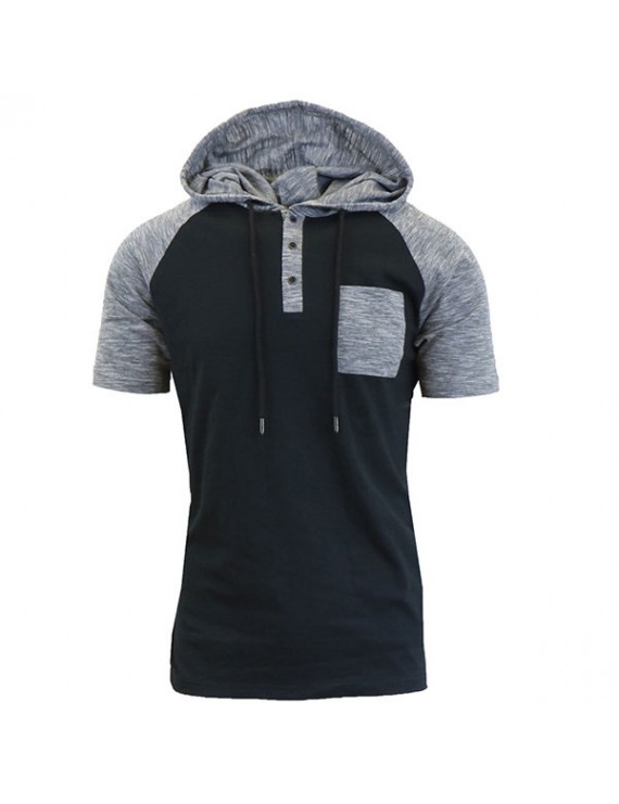 男士连帽短袖纯棉T恤——黑色、白色、灰色、军绿色