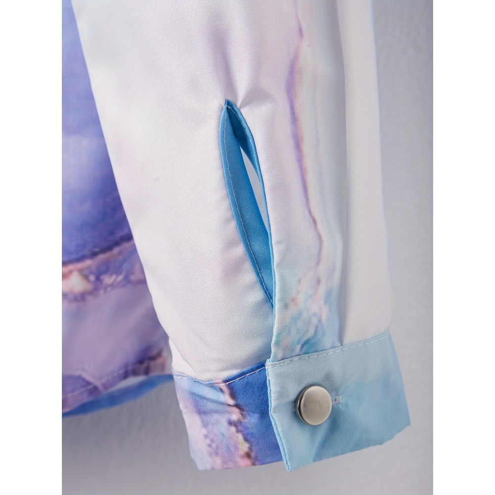 女士大理石纹长袖休闲衬衫