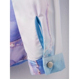 女士大理石纹长袖休闲衬衫