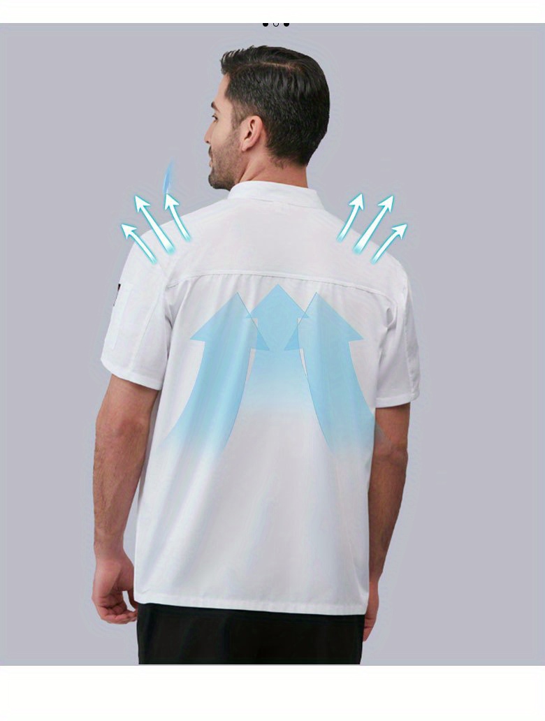 Chef Code 男士短袖经典厨师服 — 纽扣与领口细节图