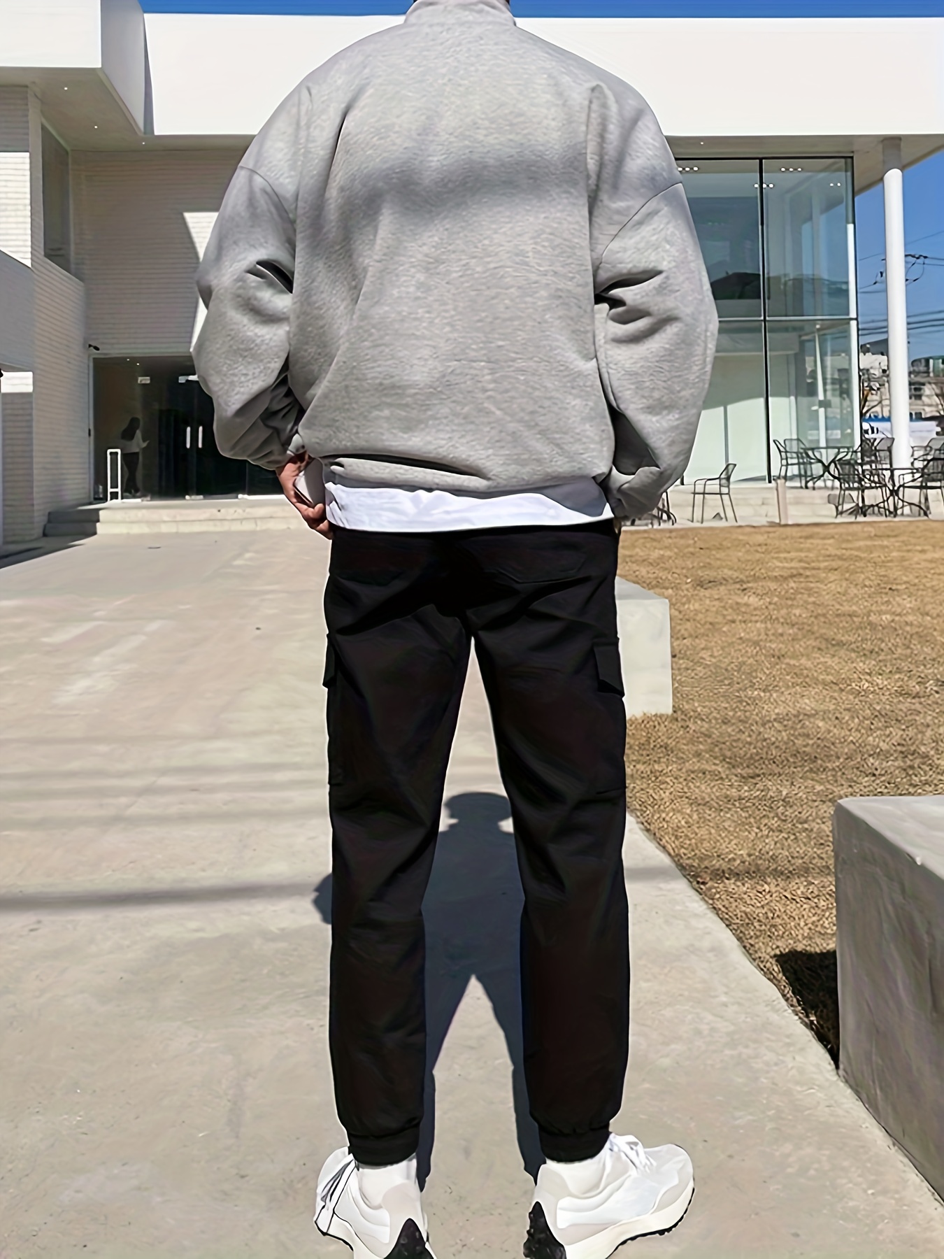男士时尚潮流字母印花翻领长袖休闲运动连帽衫 — 细节图 1