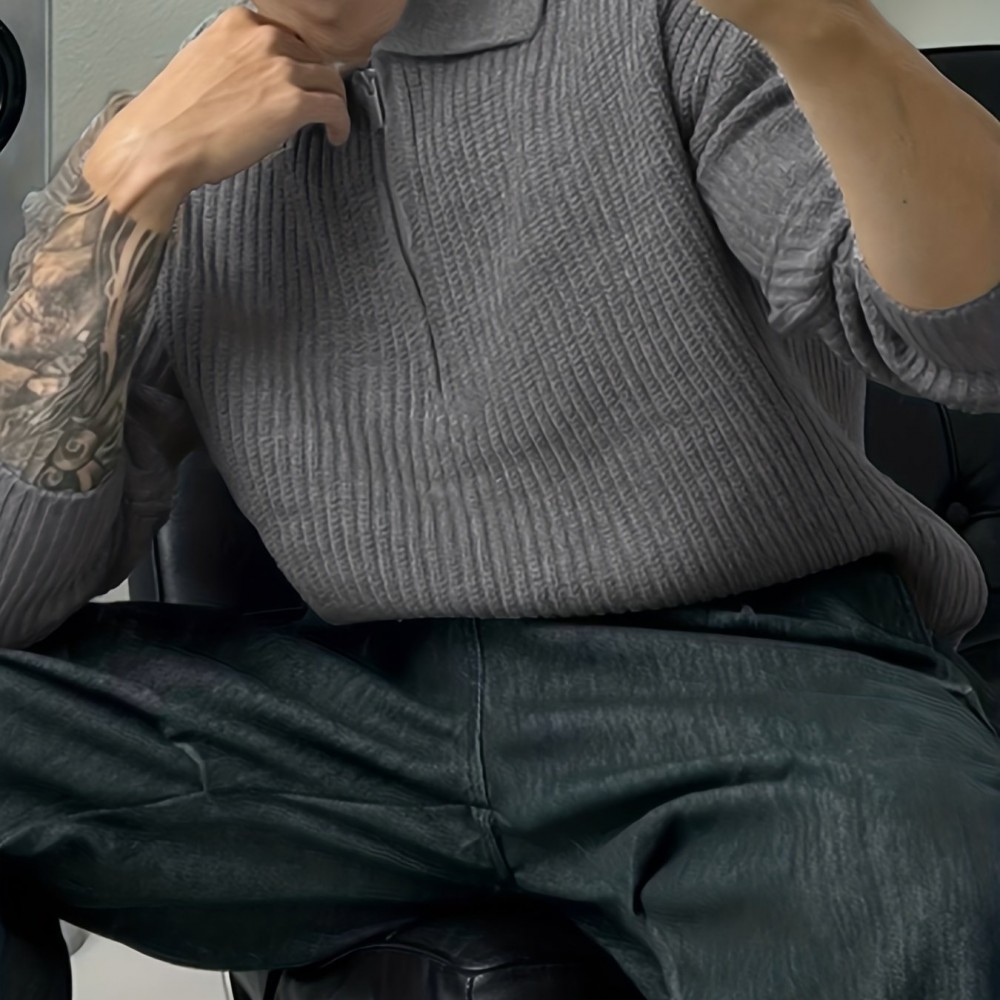 男士复古绞花纹翻领套头毛衣