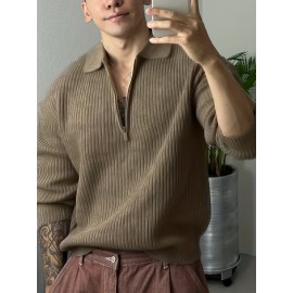 男士复古绞花纹翻领套头毛衣