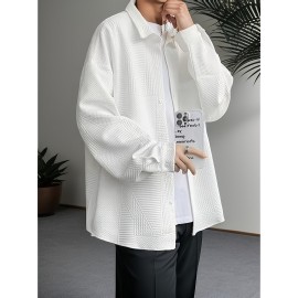 男士纯色涤纶休闲衬衫 - 翻领