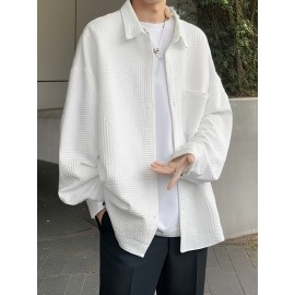 男士纯色涤纶休闲衬衫 - 翻领