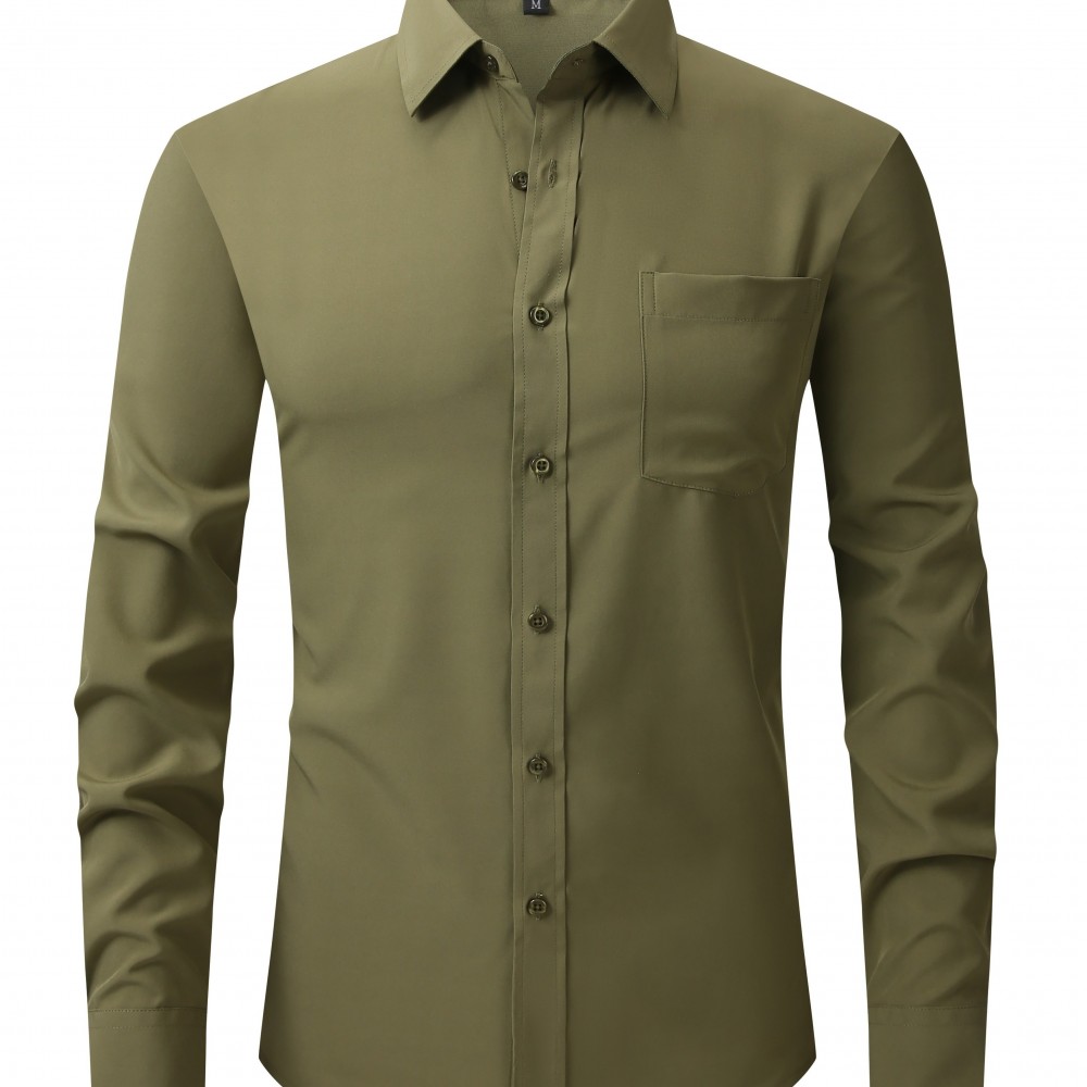 男士修身款聚酯纤维混纺正装衬衫