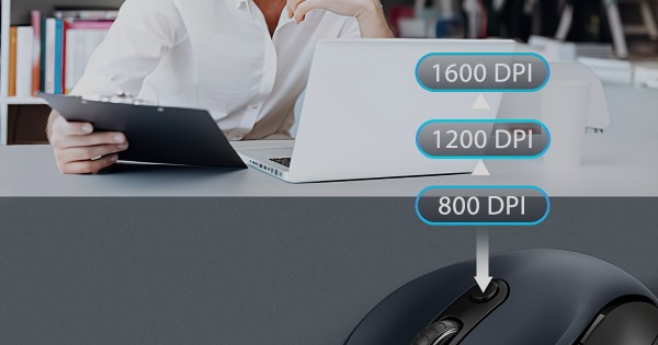 Wireless 2.4G Optical Mouse — 3-Level DPI Adjustment (800/1200/1600), 6-Button, Silent Click, Ambidextrous Design