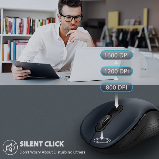 Wireless 2.4G Optical Mouse — 3-Level DPI Adjustment (800/1200/1600), 6-Button, Silent Click, Ambidextrous Design