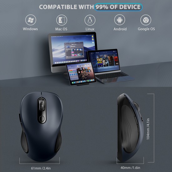 Wireless 2.4G Optical Mouse — 3-Level DPI Adjustment (800/1200/1600), 6-Button, Silent Click, Ambidextrous Design