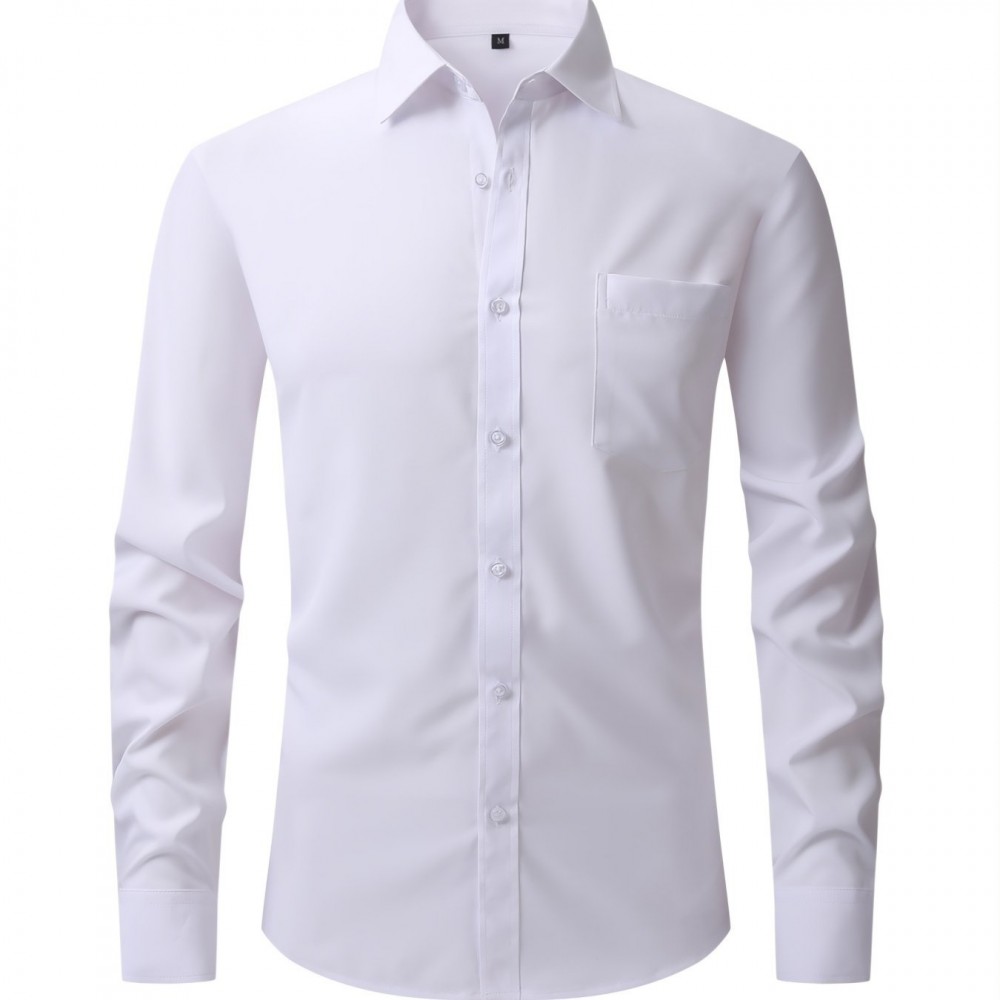 男士修身款聚酯纤维正装衬衫 - 商务休闲风