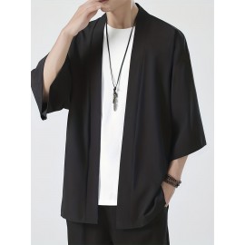 男士日式和风衬衫 - 聚酯纤维夏季休闲短袖上衣