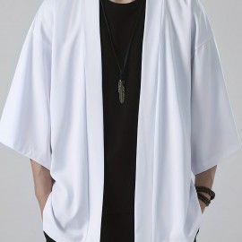 男士日式和风衬衫 - 聚酯纤维夏季休闲短袖上衣