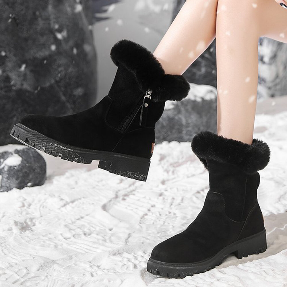 女士麂皮侧拉链防滑雪地靴——踝靴