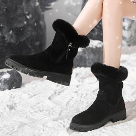 女士麂皮侧拉链防滑雪地靴——踝靴