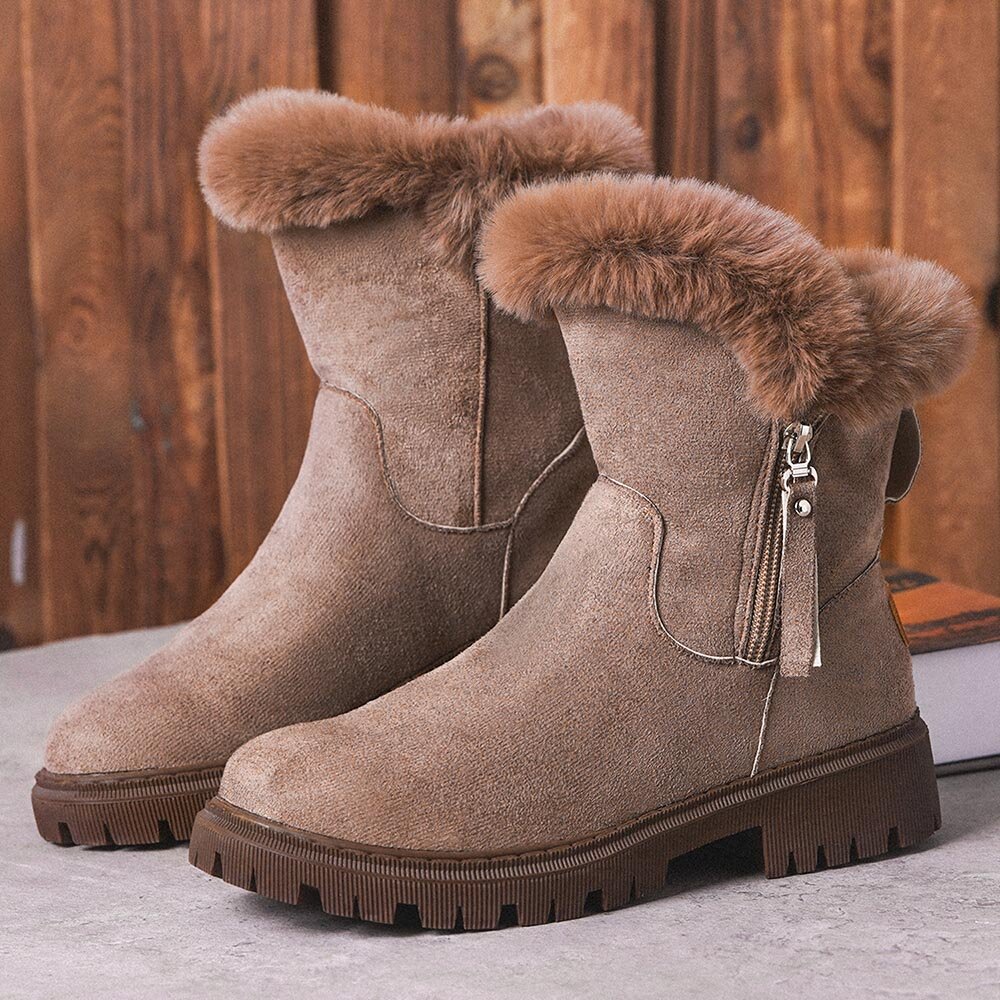 女士麂皮侧拉链防滑雪地靴——踝靴