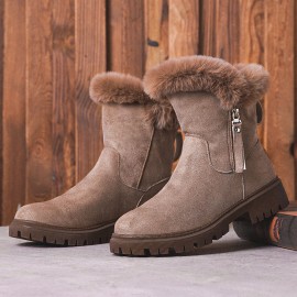 女士麂皮侧拉链防滑雪地靴——踝靴