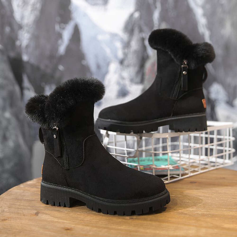 女士麂皮侧拉链防滑雪地靴——踝靴